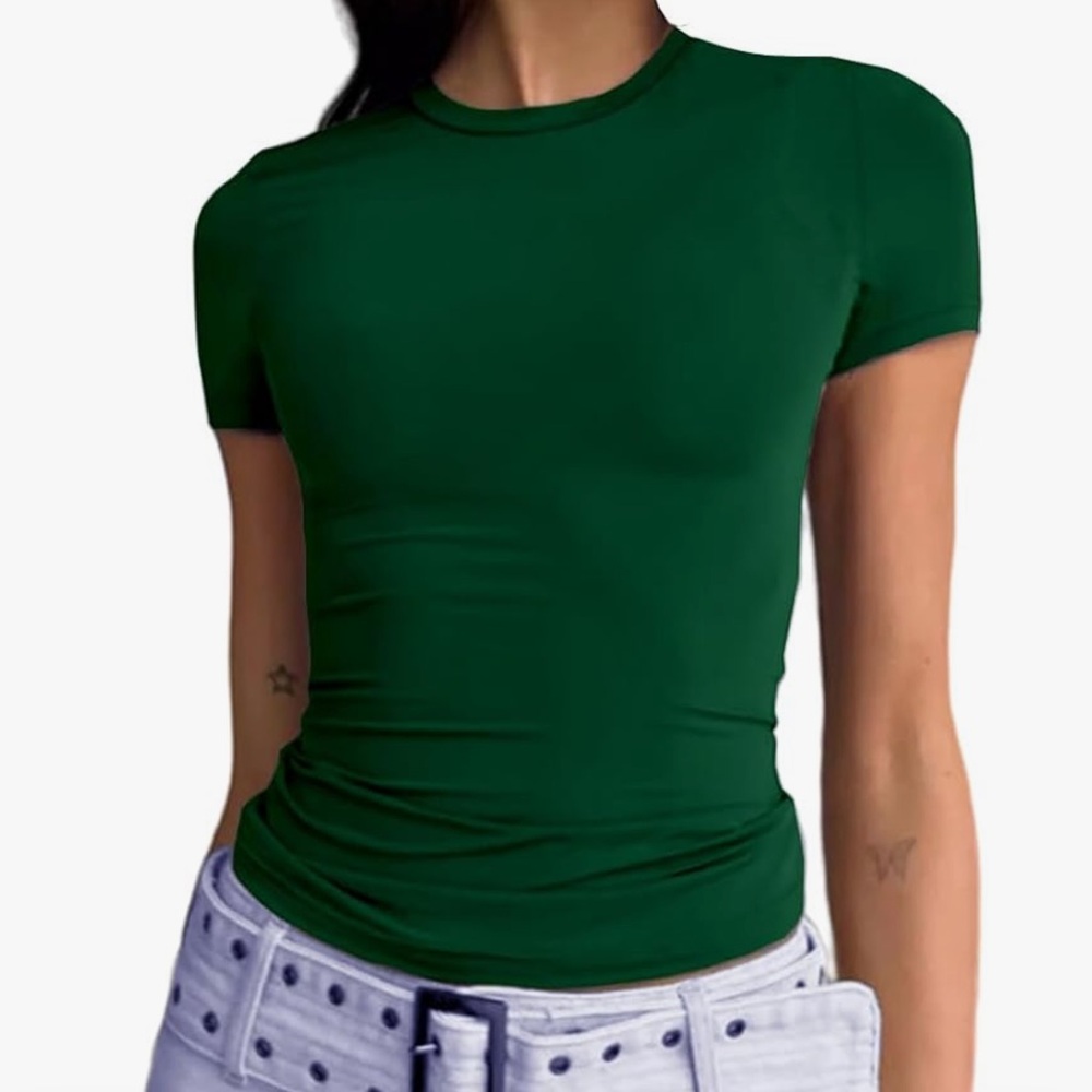Abardsion Women's Casual Basic Going Out Crop Tops Slim Fit Short Sleeve